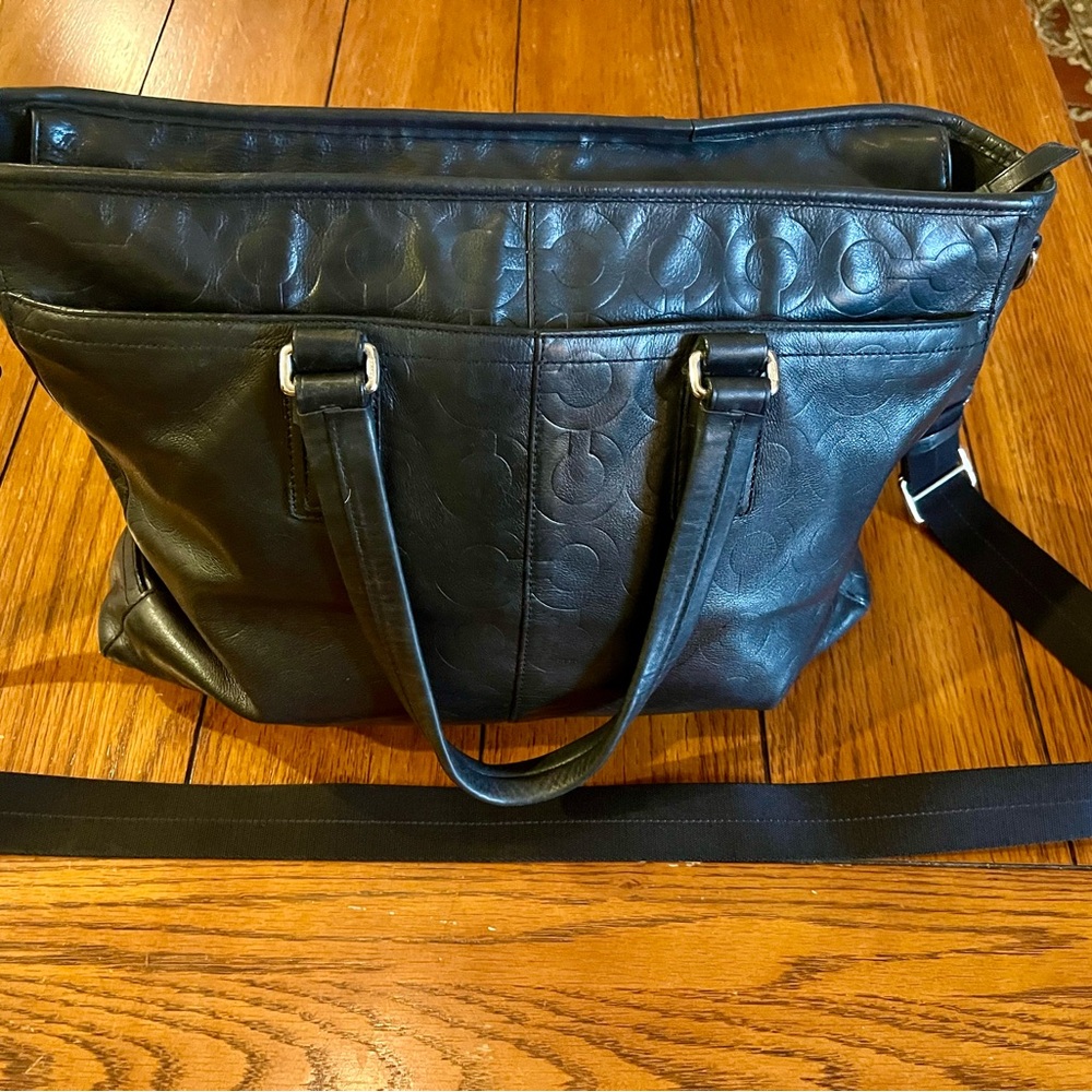 Coach Op Art Black Embossed Leather Messenger Bag